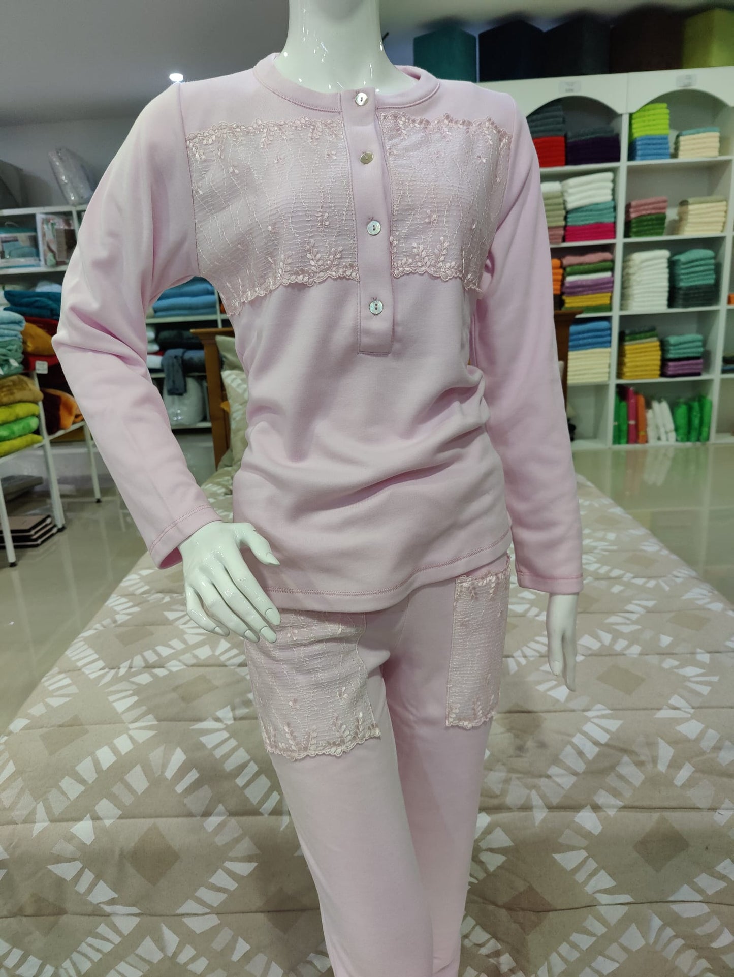 Pijama 100%Algodão Cardado Senhora Rosa