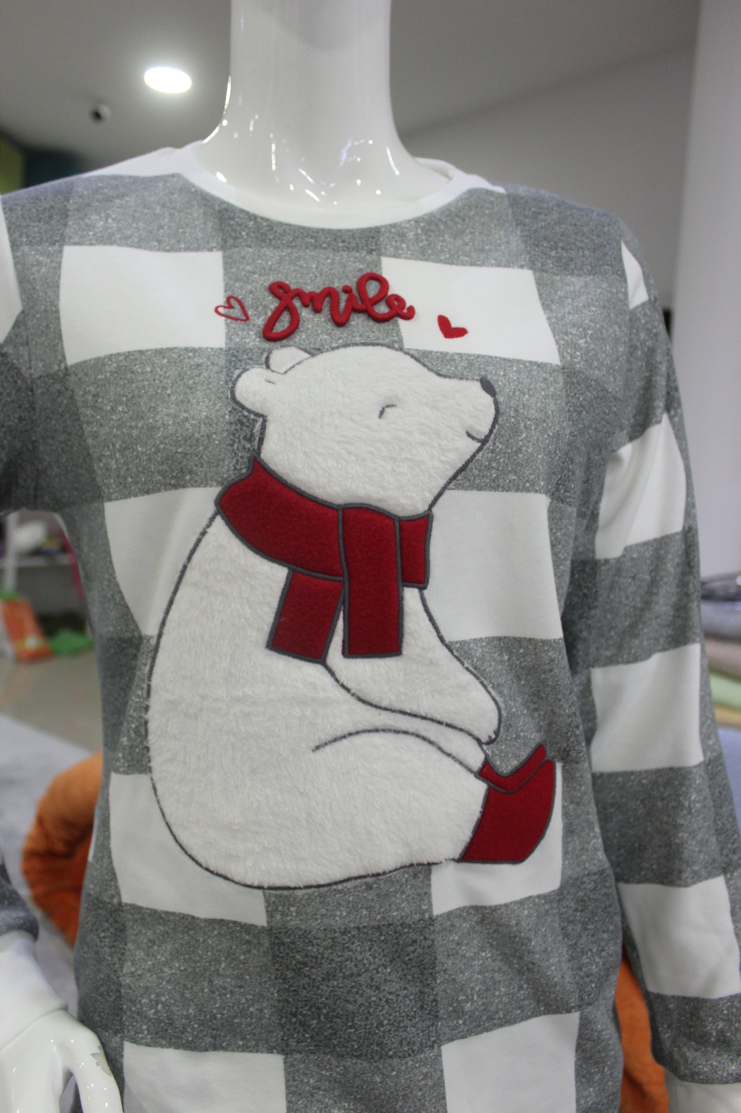 Pijama Senhora Cardado Urso Cinza 100%Alg.