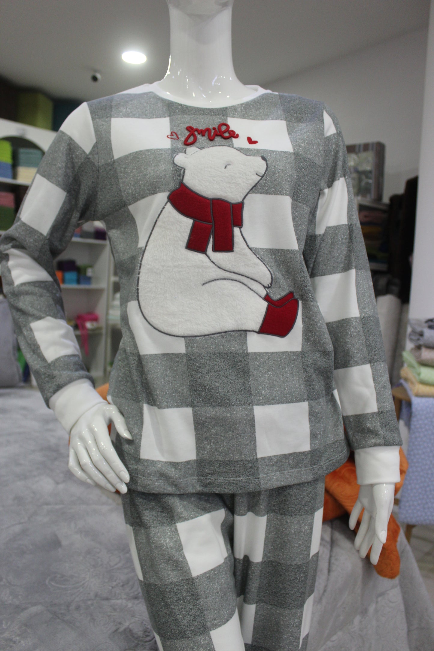 Pijama Senhora Cardado Urso Cinza 100%Alg.
