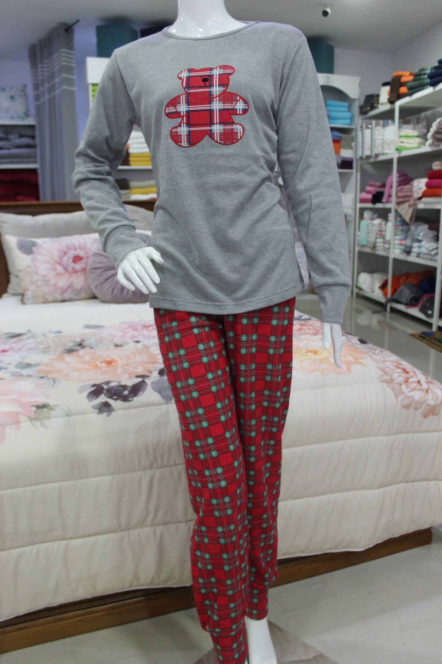 Pijama Senhora Teddy Cardado Xadrez Verde