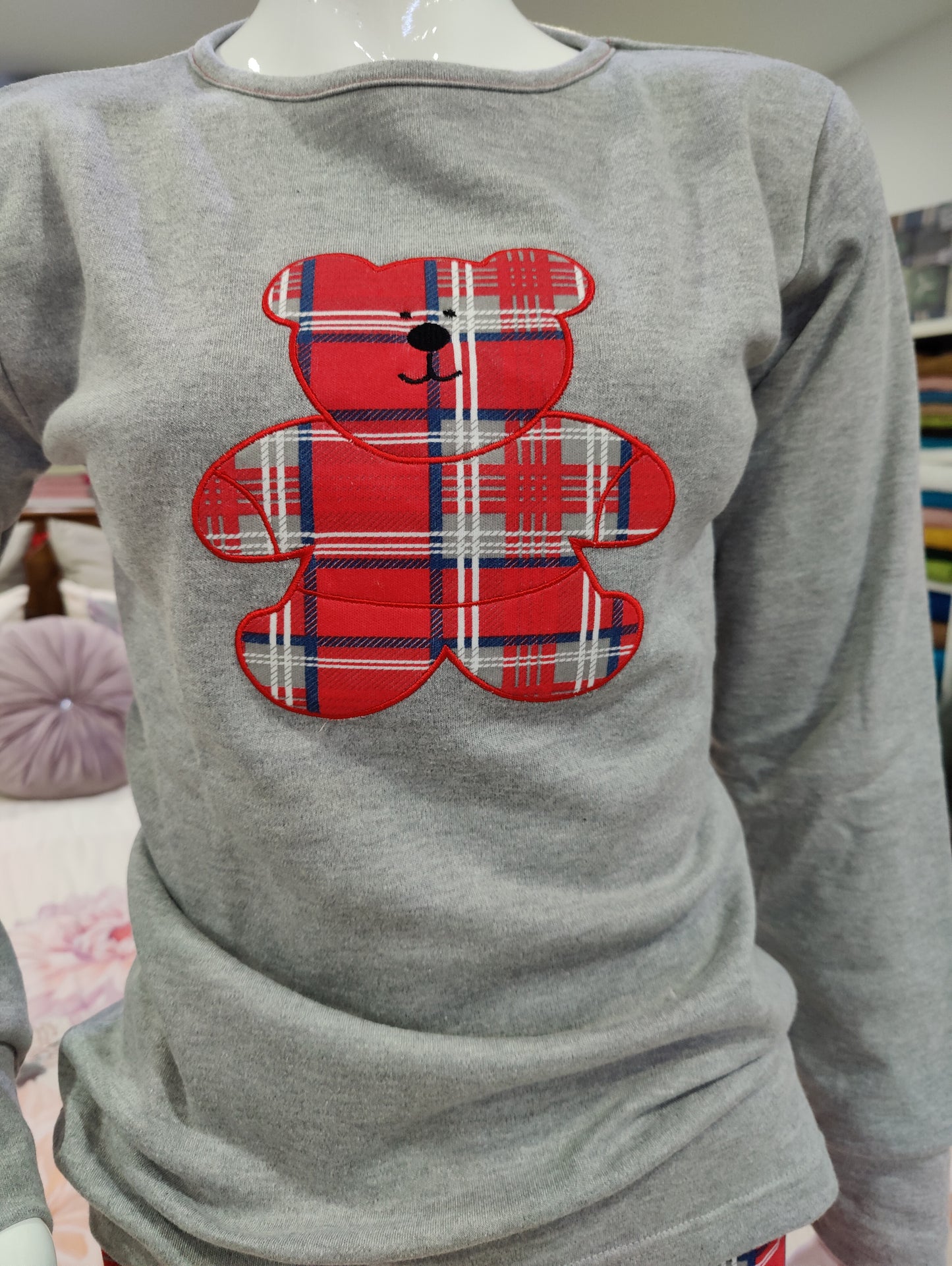Pijama Senhora Teddy Cardado Cinza