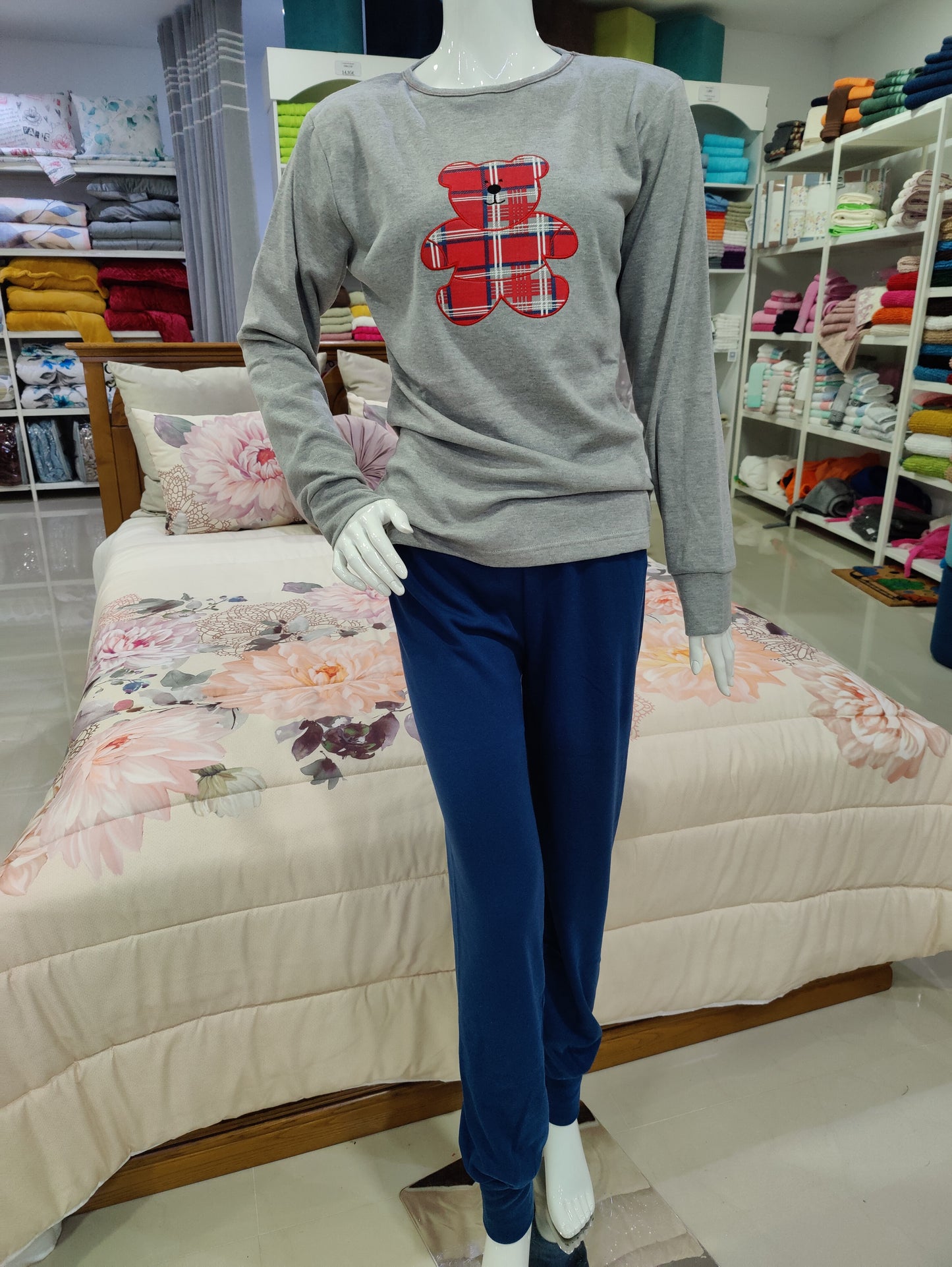 Pijama Senhora Teddy Cardado Azul