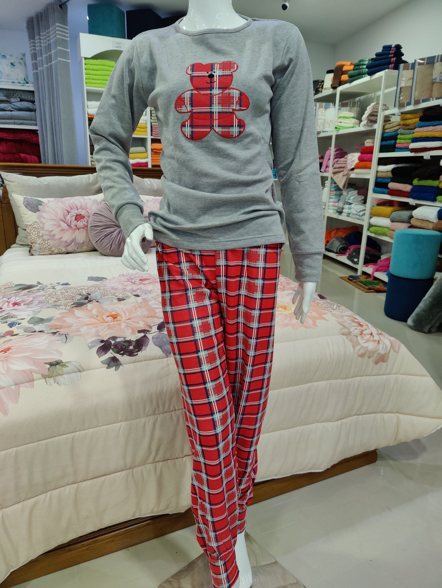 Pijama Senhora Teddy Cardado Cinza