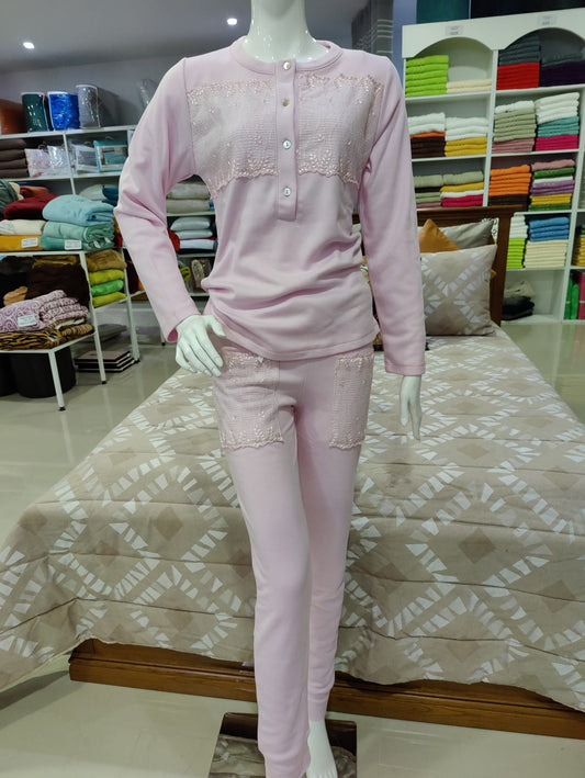 Pijama 100%Algodão Cardado Senhora Rosa