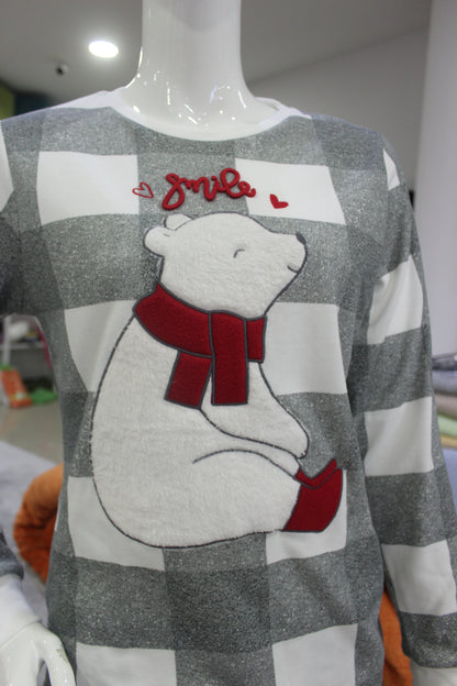 Pijama Senhora Cardado Urso Cinza 100%Alg.