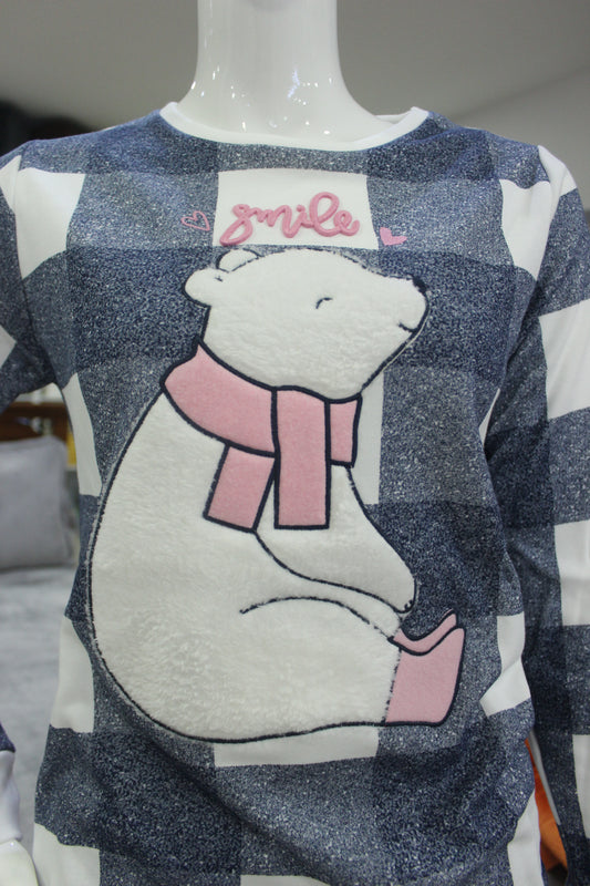 Pijama Senhora Cardado Azul 100%Alg.