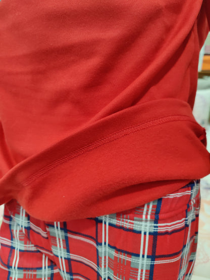 Pijama Senhora Teddy Cardado Xadrez Vermelho